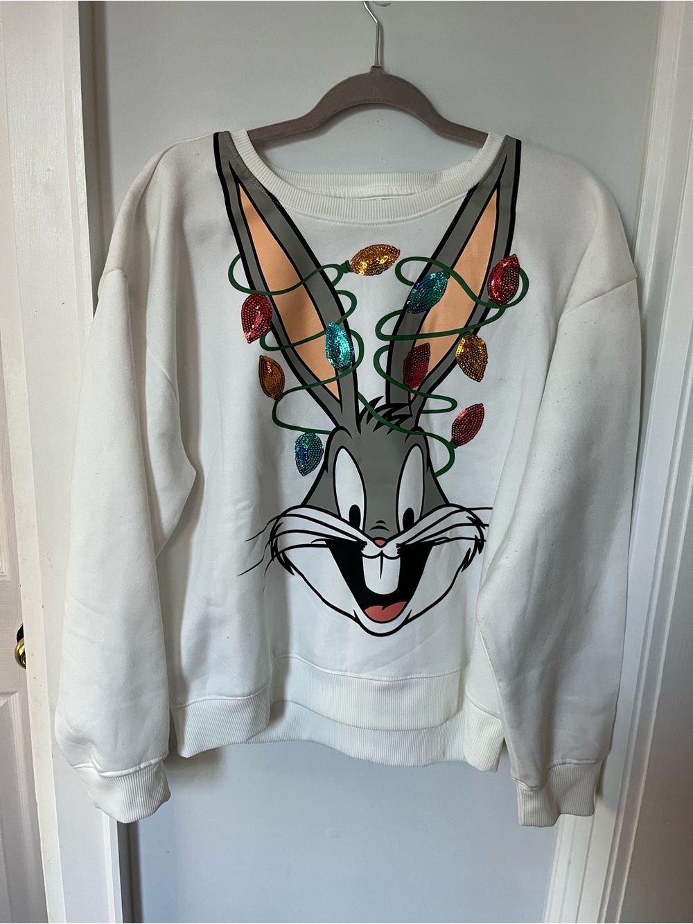 White Bugs Bunny Holiday Graphic Crewneck Sweatshirt